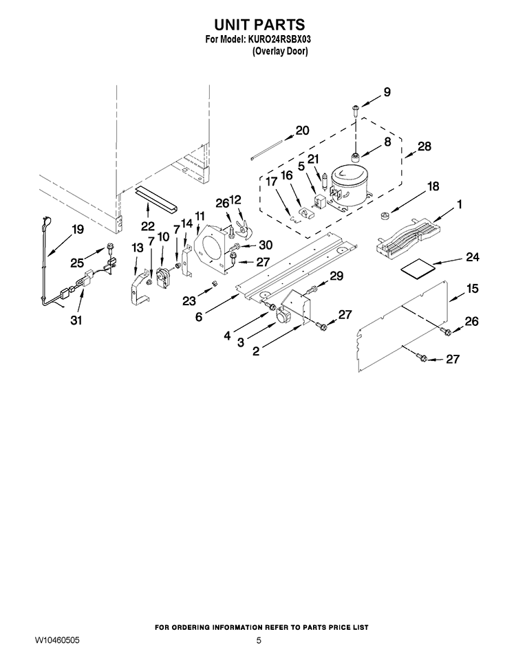 UNIT PARTS Diagram and Parts List for KURO24RSBX03  KitchenAid Refrigerator