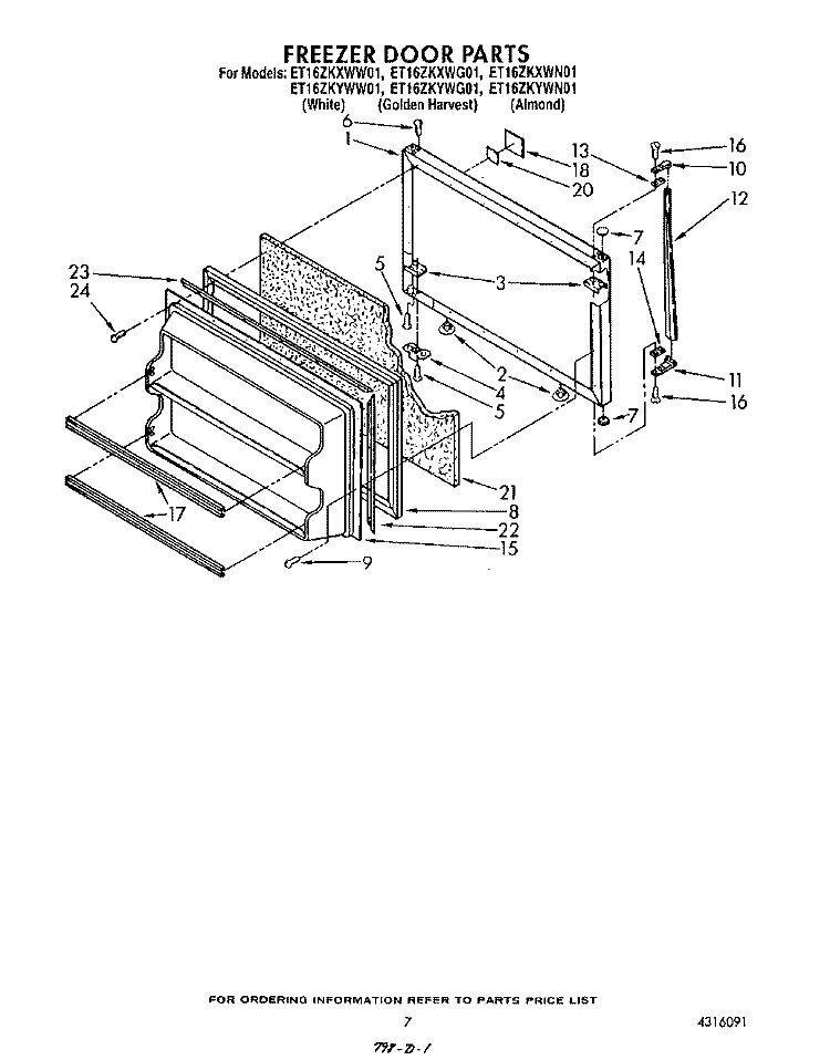 FREEZER DOOR Diagram and Parts List for ET16ZKYWG01  Whirlpool Refrigerator