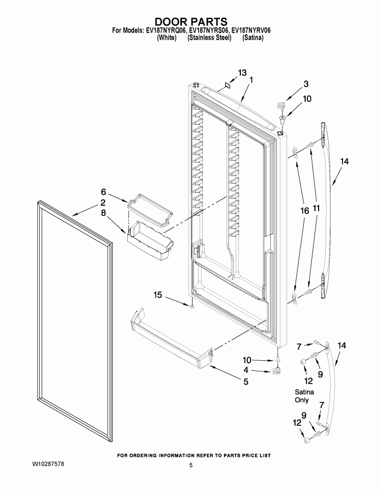 DOOR PARTS Diagram and Parts List for EV187NYRV06  Whirlpool Freezer
