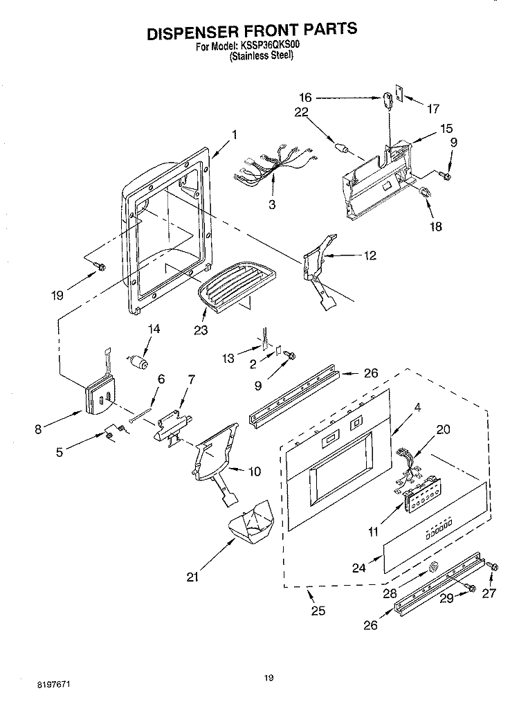 DISPENSER FRONT Diagram and Parts List for KSSP36QKS00  KitchenAid Refrigerator