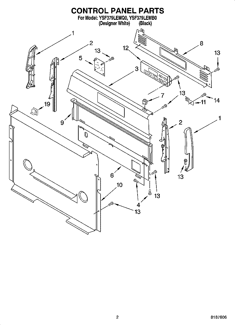 CONTROL PANEL PARTS Diagram and Parts List for YSF379LEMB0  Whirlpool Range
