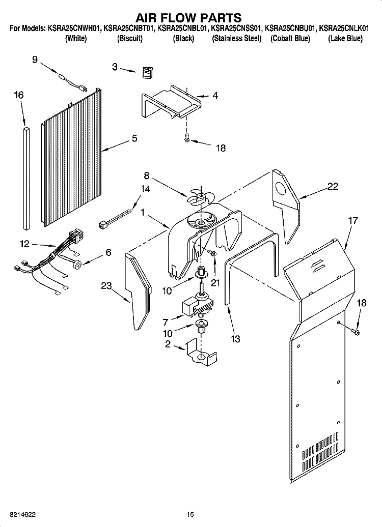 AIR FLOW PARTS Diagram and Parts List for KSRA25CNSS01  KitchenAid Refrigerator