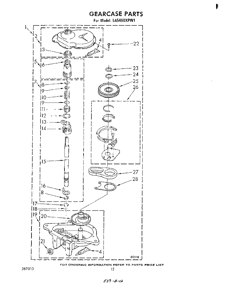 GEARCASE Diagram and Parts List for LA5460XPW1  Whirlpool Washer