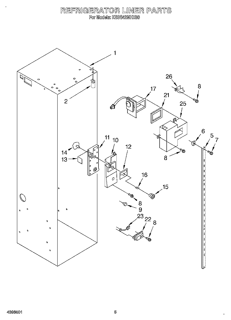 REFRIGERATOR LINER Diagram and Parts List for KSSS42MHX00  KitchenAid Refrigerator
