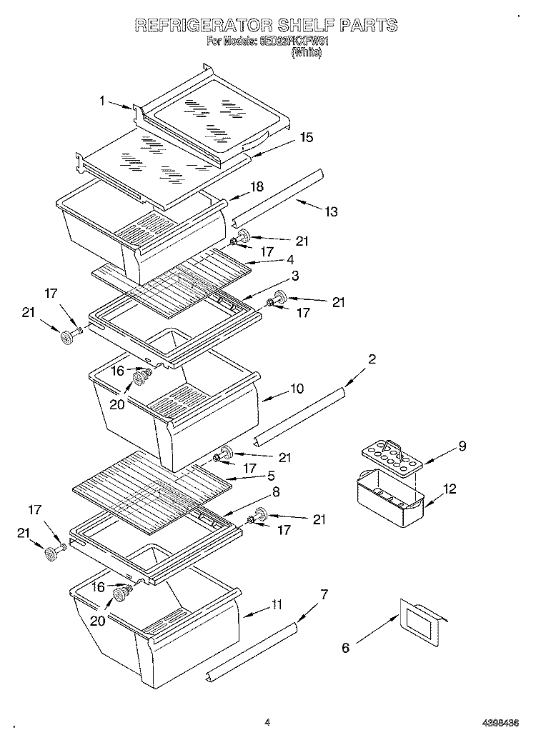 REFRIGERATOR SHELF Diagram and Parts List for 6ED22PKXFW01  Whirlpool Refrigerator