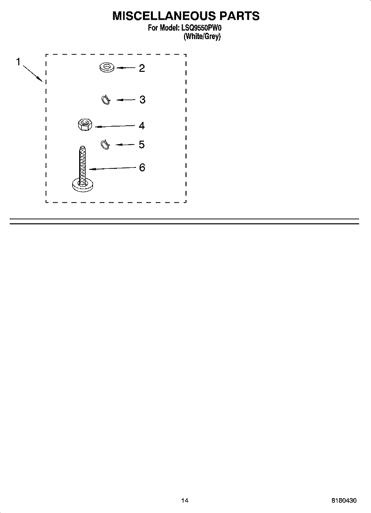 MISCELLANEOUS PARTS - OPTIONAL PARTS (NOT INCLUDED) Diagram and Parts List for LSQ9550PW0  Whirlpool Washer