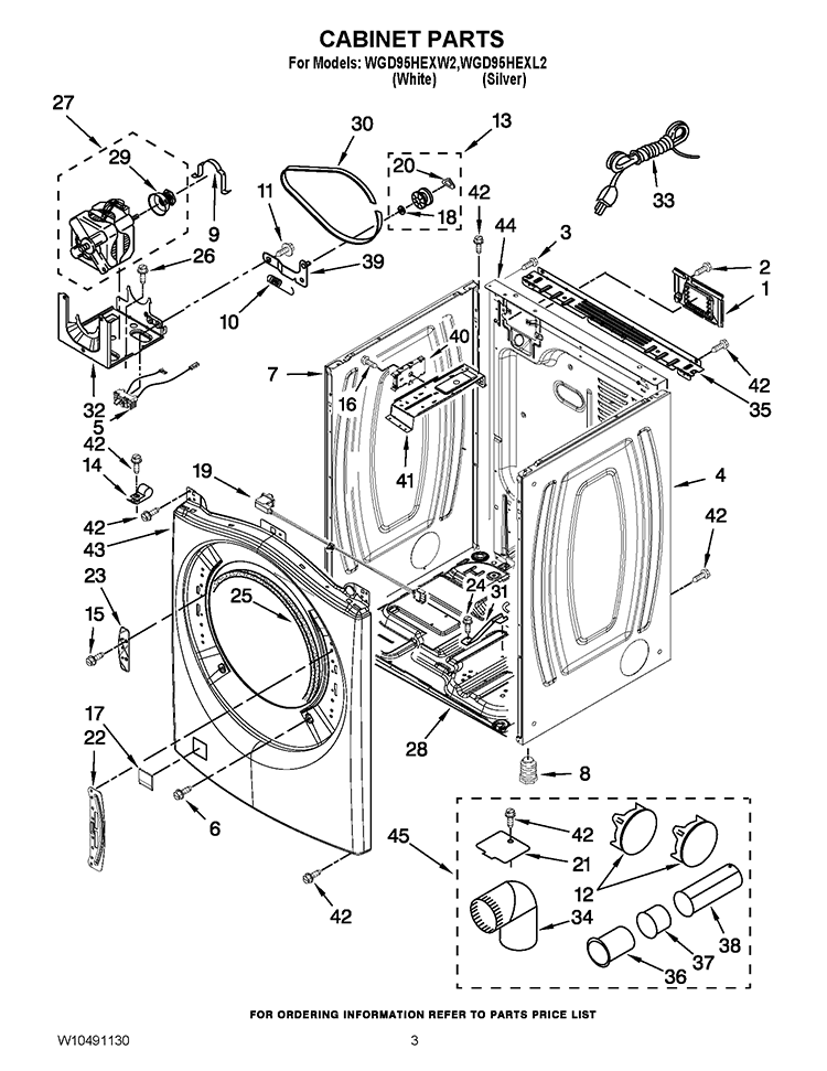 CABINET PARTS Diagram and Parts List for WGD95HEXL2  Whirlpool Dryer