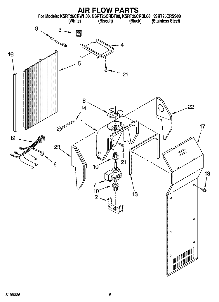 AIR FLOW PARTS Diagram and Parts List for KSRT25CRBL00  KitchenAid Refrigerator