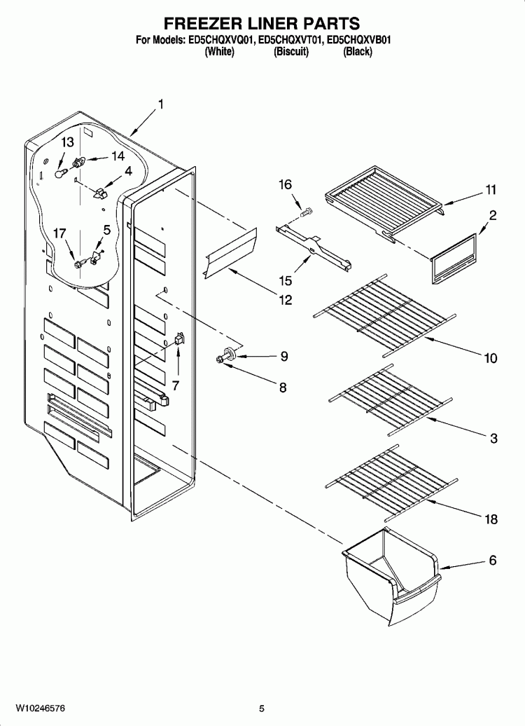 FREEZER LINER PARTS Diagram and Parts List for ED5CHQXVQ01  Whirlpool Refrigerator