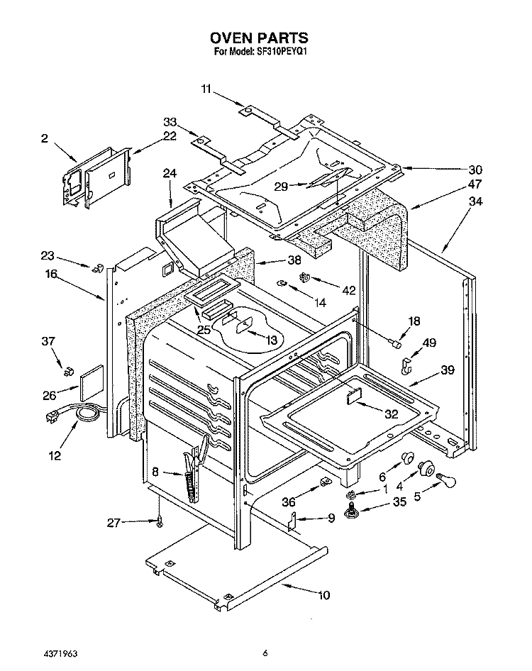 OVEN Diagram and Parts List for SF310PEYQ1  Whirlpool Range