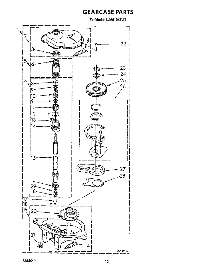GEARCASE Diagram and Parts List for LA5610XTW1  Whirlpool Washer