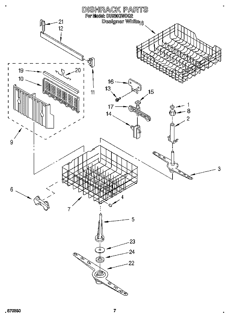 DISHRACK, LIT/OPTIONAL Diagram and Parts List for DU930QWDQ2  Whirlpool Dishwasher