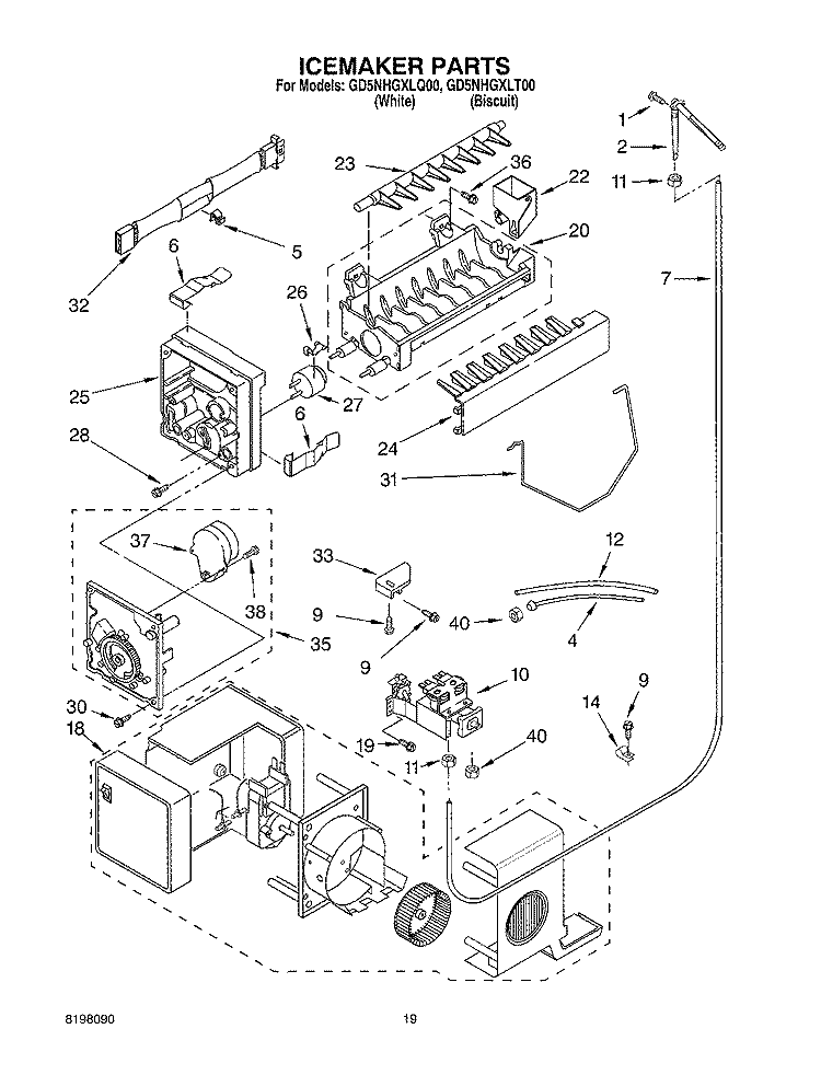ICEMAKER Diagram and Parts List for GD5NHGXLQ00  Whirlpool Refrigerator