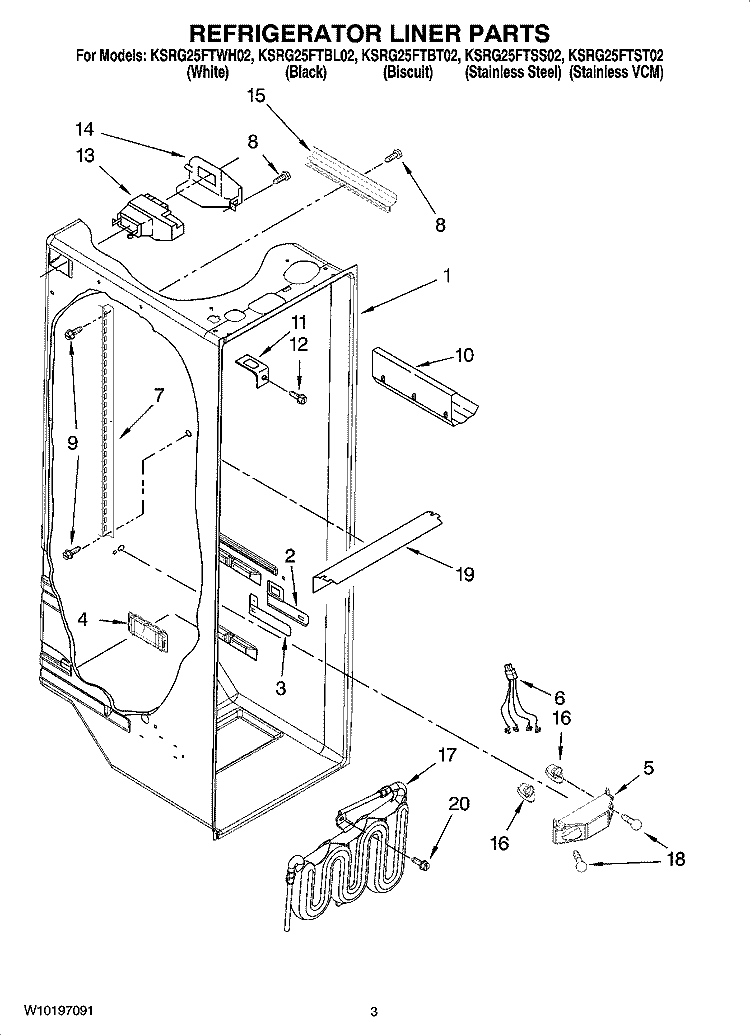 REFRIGERATOR LINER PARTS Diagram and Parts List for KSRG25FTST02  KitchenAid Refrigerator