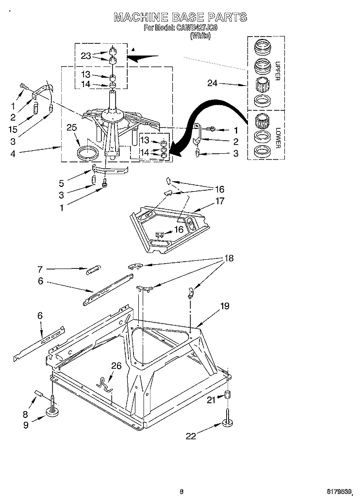 MACHINE BASE Diagram and Parts List for CAWB427JQ0  Crosley Washer