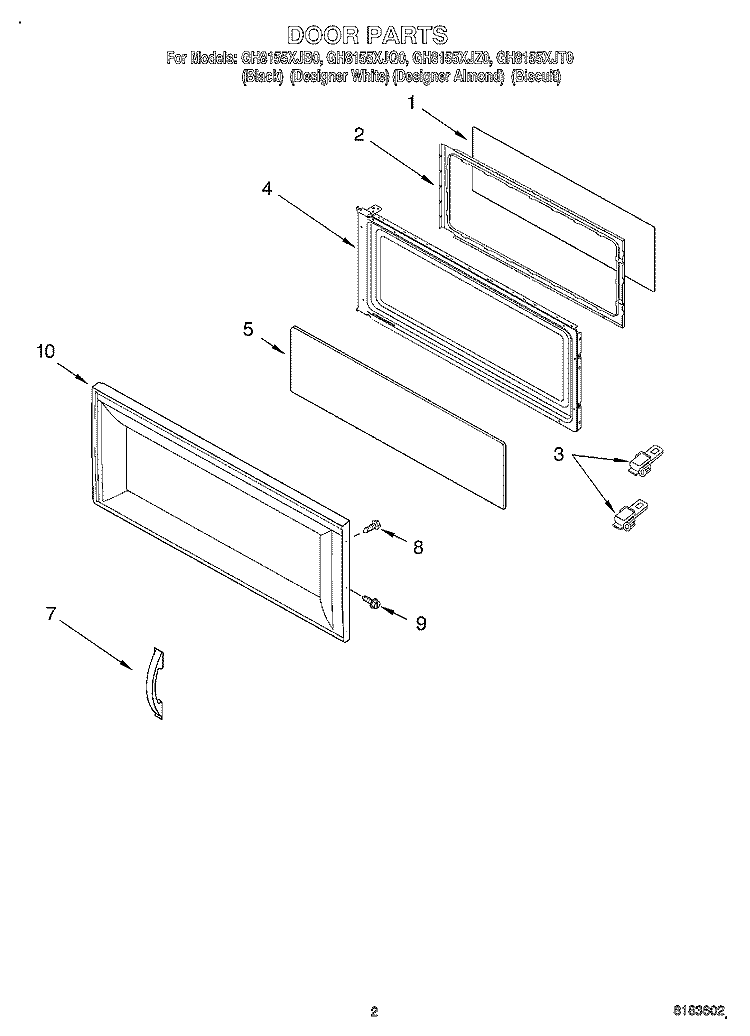DOOR Diagram and Parts List for GH8155XJT0  Whirlpool Microwave