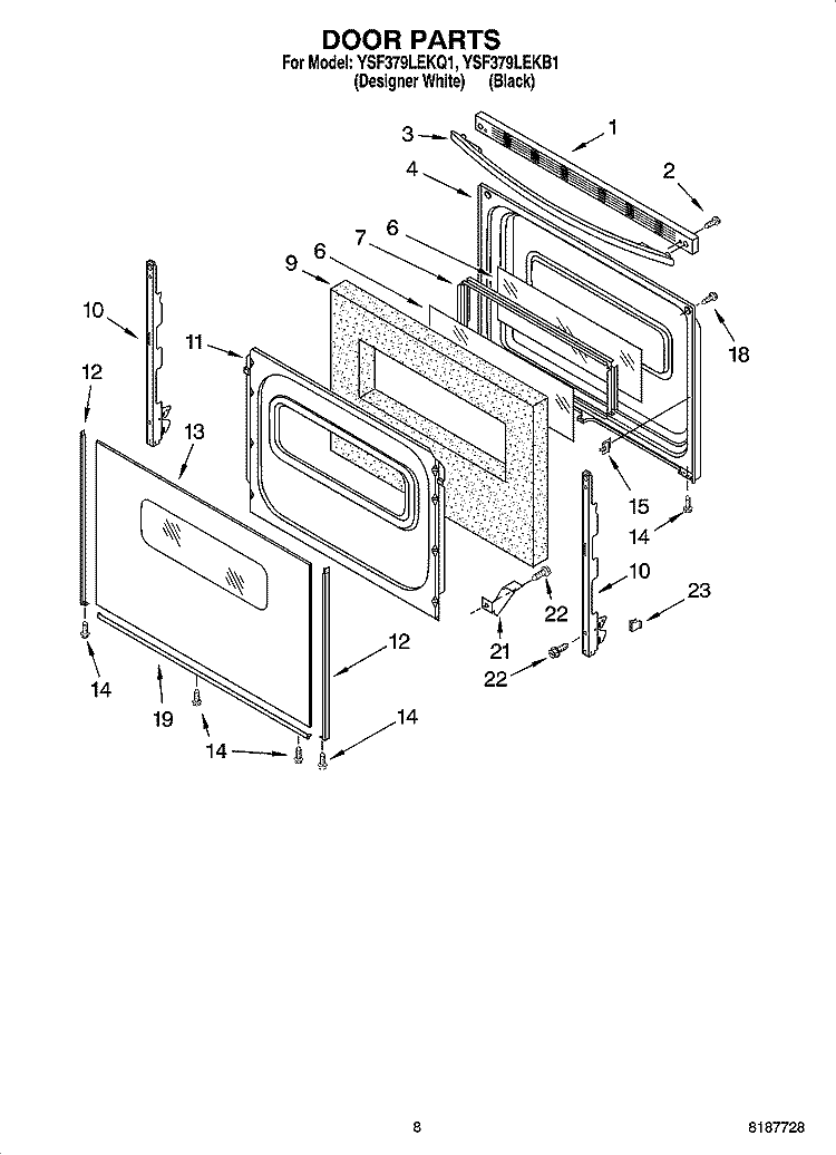 DOOR PARTS, MISCELLANEOUS PARTS Diagram and Parts List for YSF379LEKQ1  Whirlpool Range