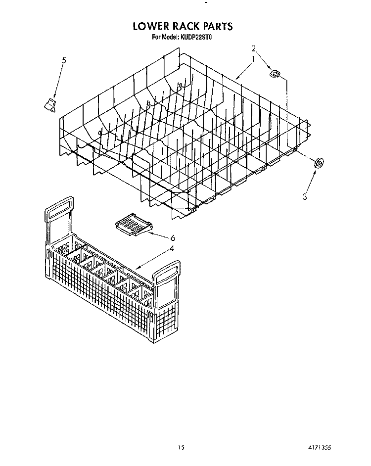 LOWER RACK Diagram and Parts List for KUDP22ST0  KitchenAid Dishwasher