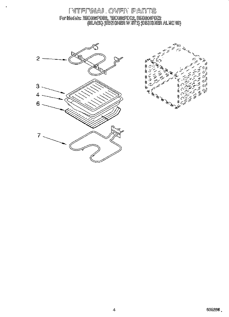 INTERNAL OVEN Diagram and Parts List for RBD306PDB2  Whirlpool Wall Oven