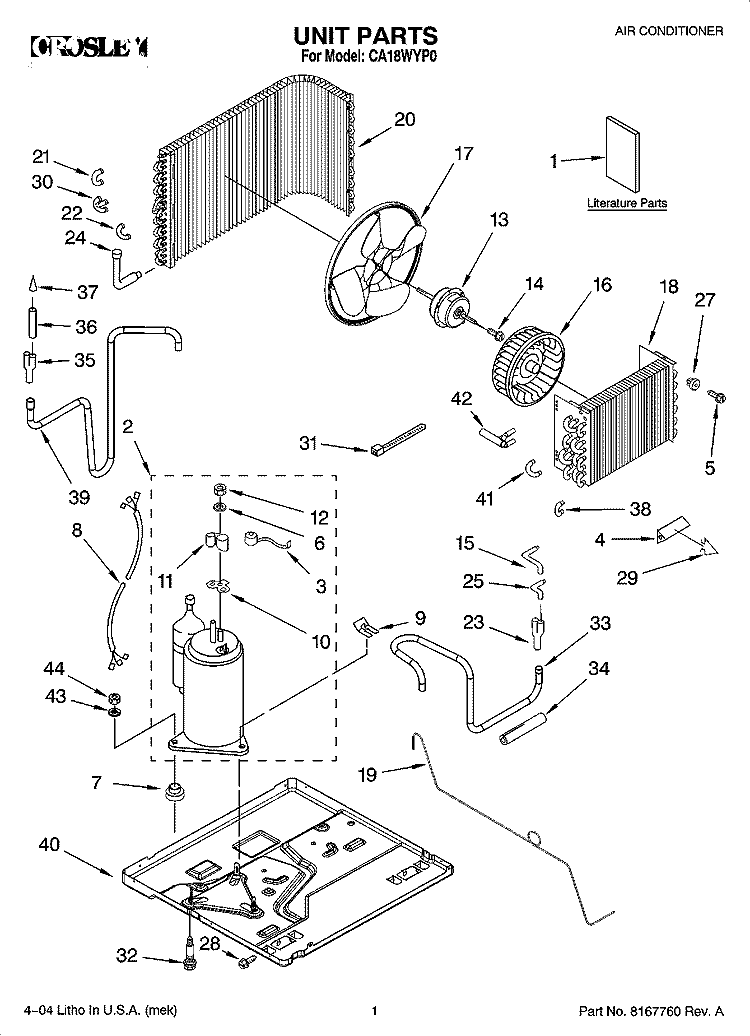 UNIT PARTS Diagram and Parts List for CA18WYP0  Crosley Air Conditioner