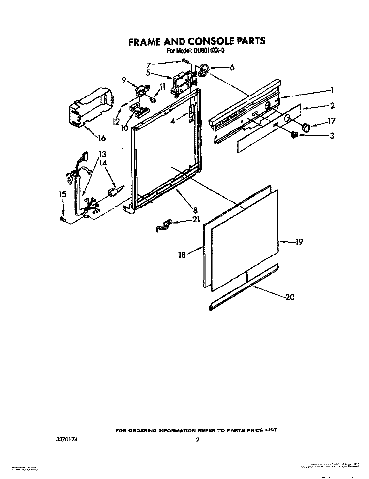 FRAME AND CONSOLE Diagram and Parts List for DU8016XX0  Whirlpool Dishwasher