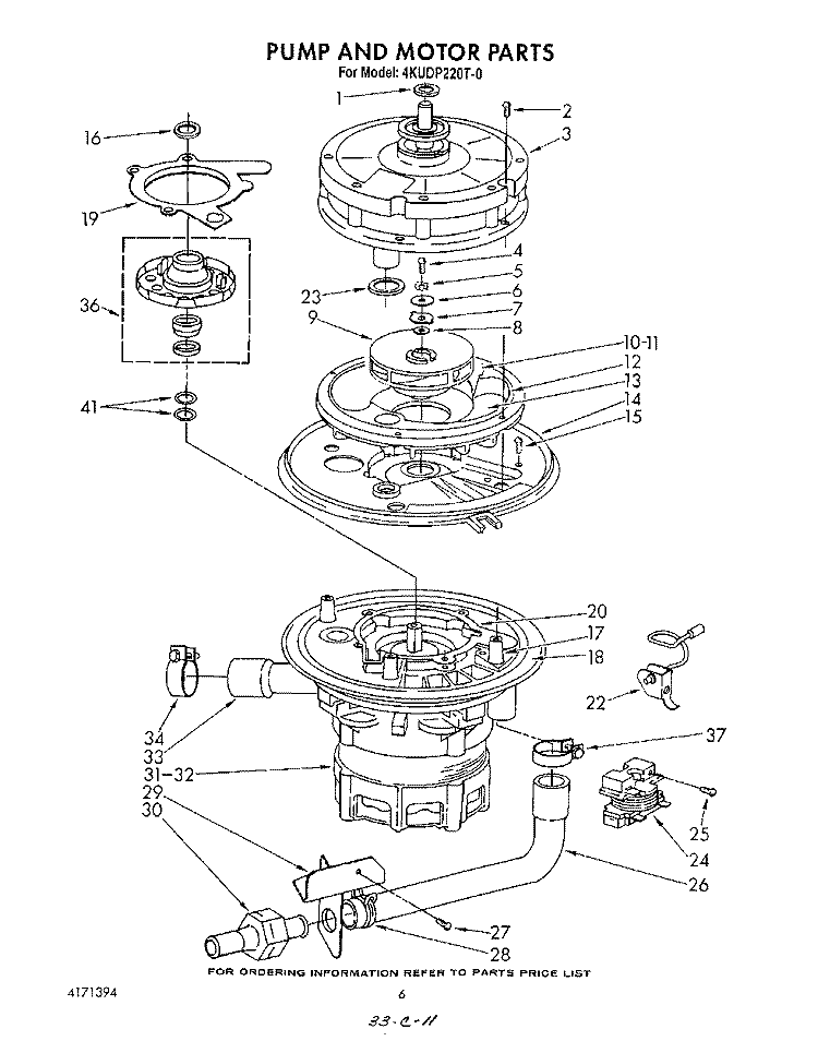 PUMP AND MOTOR Diagram and Parts List for 4KUDP220T0  KitchenAid Dishwasher