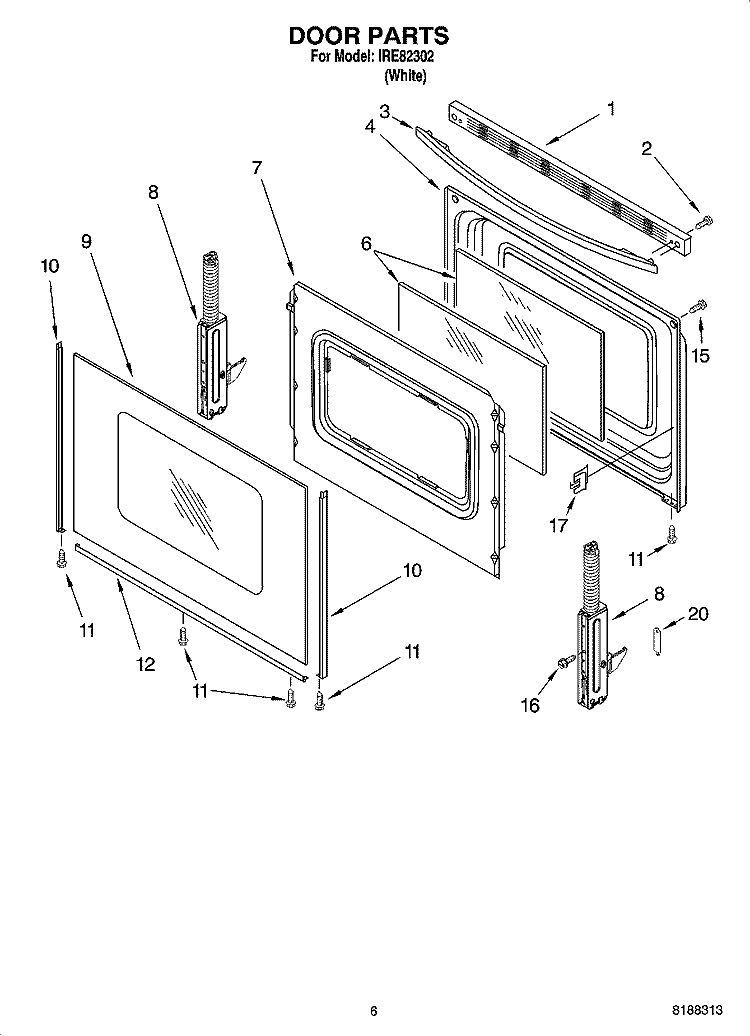 DOOR PARTS, OPTIONAL PARTS Diagram and Parts List for IRE82302  Inglis Range