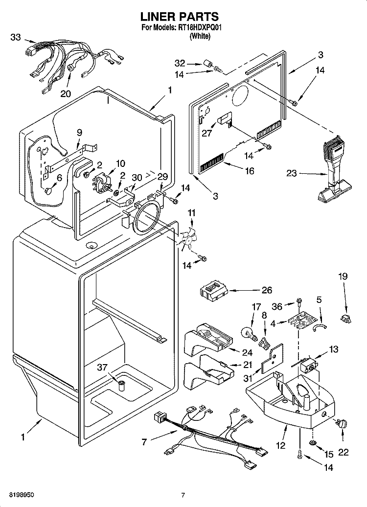 LINER PARTS Diagram and Parts List for RT18HDXPQ01  Roper Refrigerator