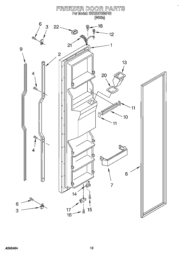 FREEZER DOOR Diagram and Parts List for 3XKGN7050F02  Whirlpool Refrigerator