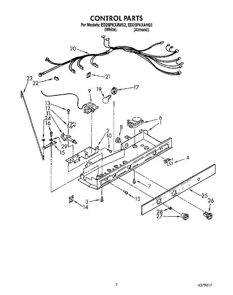 CONTROL Diagram and Parts List for ED20PKXAN02  Whirlpool Refrigerator