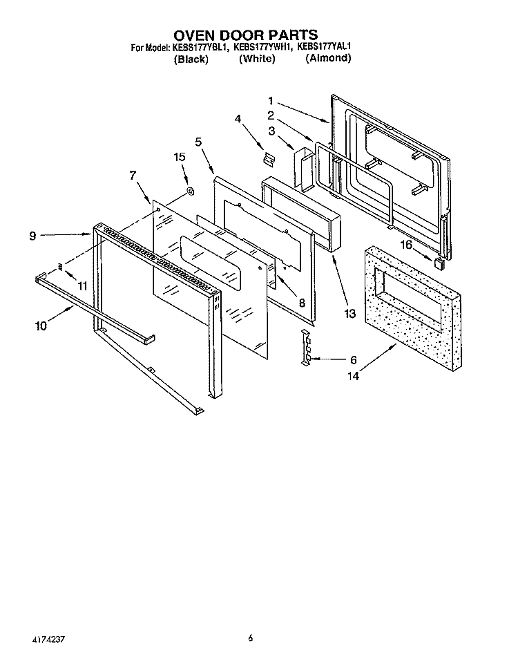 OVEN DOOR Diagram and Parts List for KEBS177YWH1  KitchenAid Wall Oven