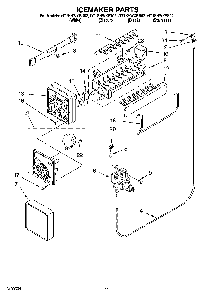 ICEMAKER PARTS Diagram and Parts List for GT1SHWXPS02  Whirlpool Refrigerator