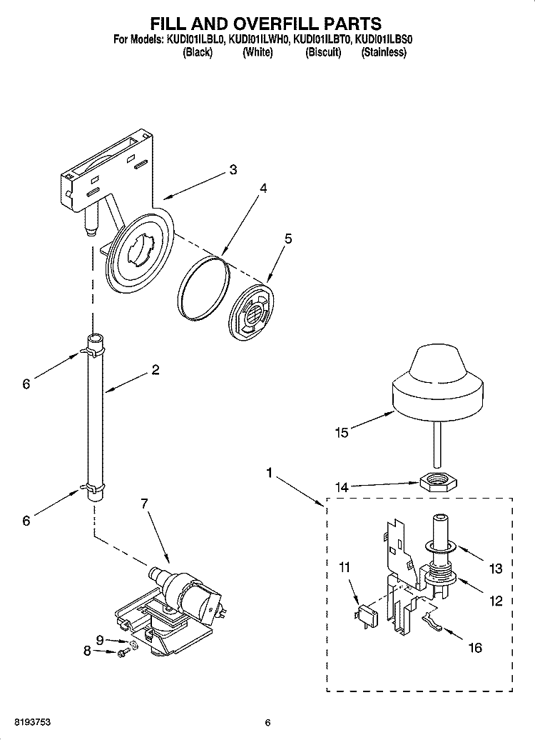 FILL AND OVERFILL PARTS Diagram and Parts List for KUDI01ILBL0  KitchenAid Dishwasher