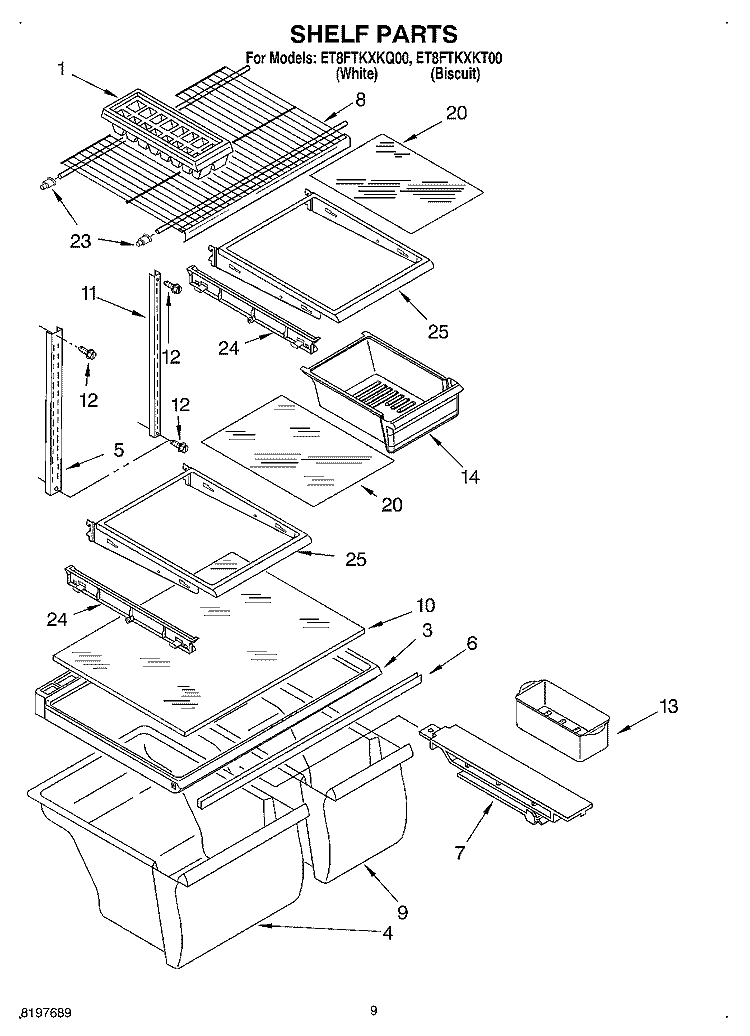 SHELF, OPTIONAL Diagram and Parts List for ET8FTKXKQ00  Whirlpool Refrigerator