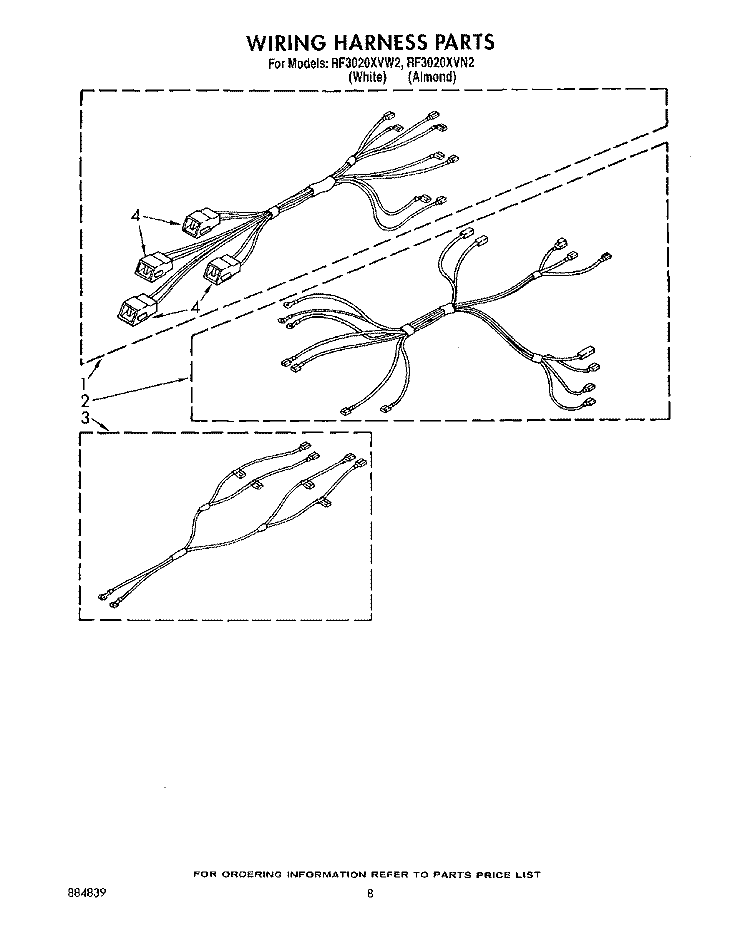 WIRING HARNESS Diagram and Parts List for RF3020XVW2  Whirlpool Range