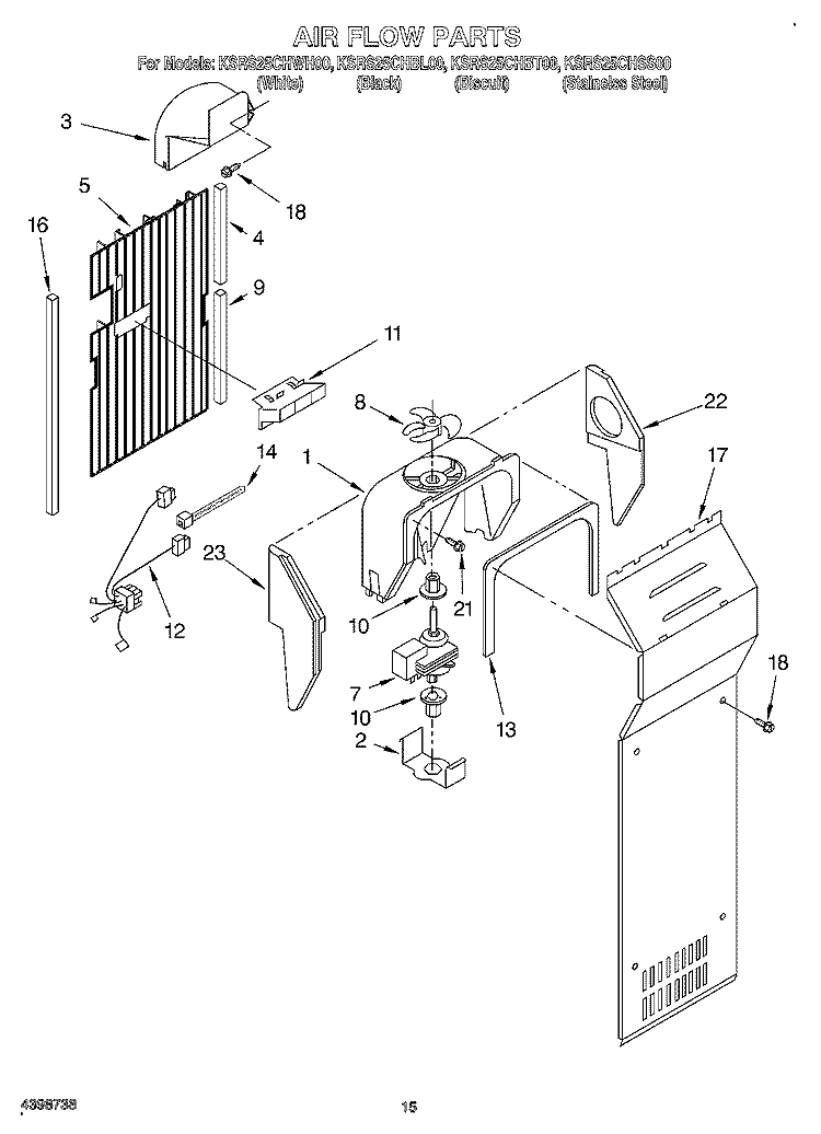 AIR FLOW Diagram and Parts List for KSRS25CHWH00  KitchenAid Refrigerator