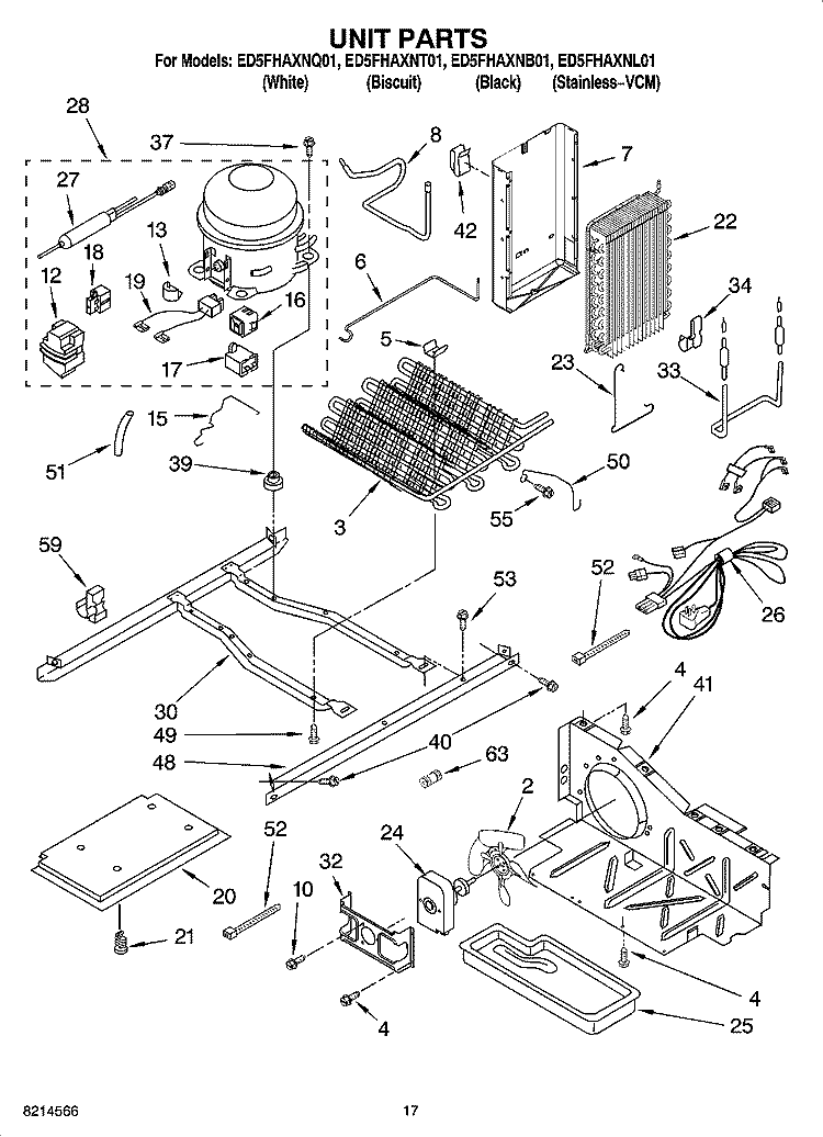 UNIT PARTS Diagram and Parts List for ED5FHAXNT01  Whirlpool Refrigerator