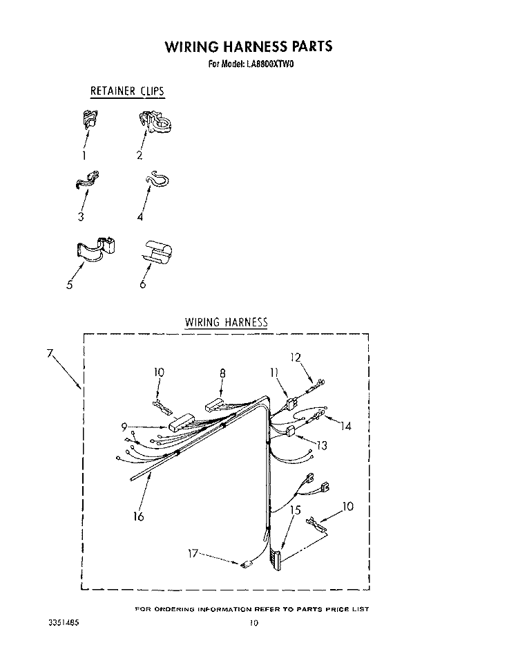 WIRING HARNESS Diagram and Parts List for LA8800XTF0  Whirlpool Washer