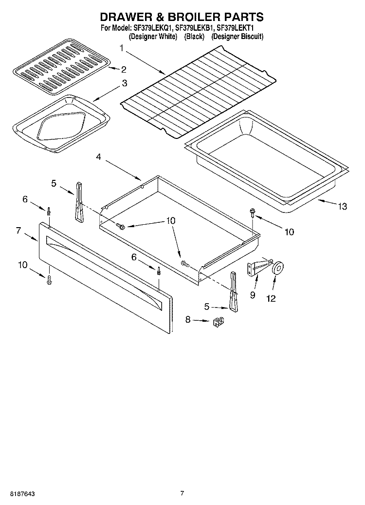DRAWER & BROILER PARTS Diagram and Parts List for SF379LEKB1  Whirlpool Range