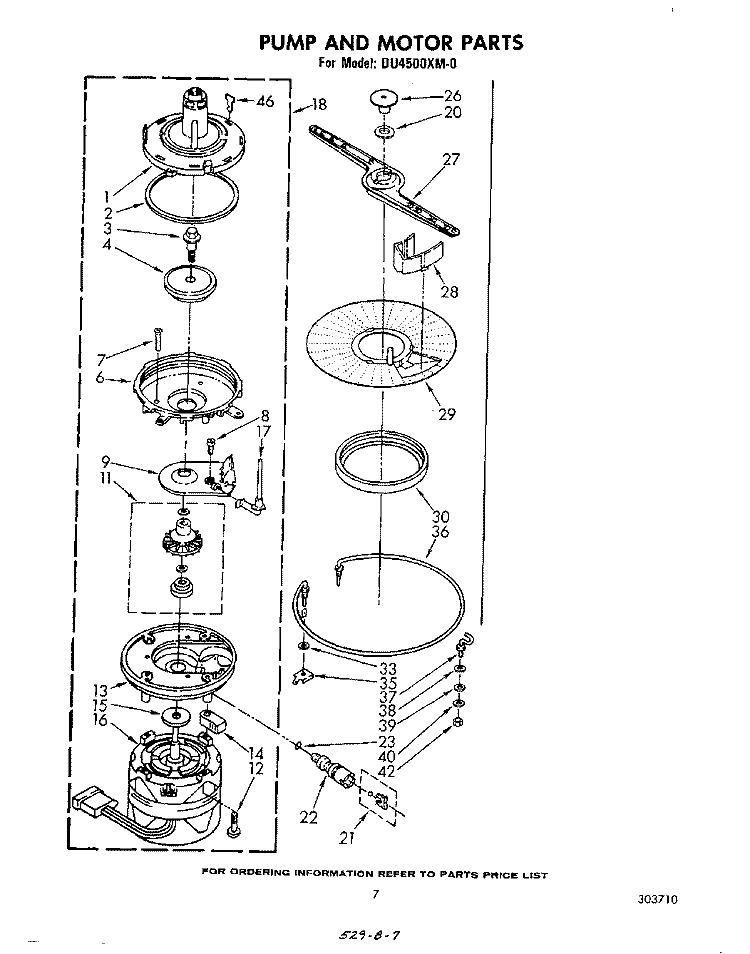 PUMP AND MOTOR Diagram and Parts List for DU4500XM0  Whirlpool Dishwasher