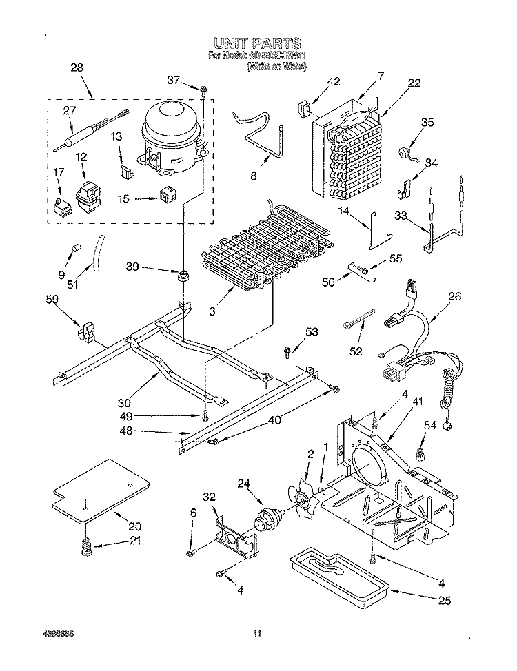 UNIT Diagram and Parts List for GD22DKXHW01  Whirlpool Refrigerator