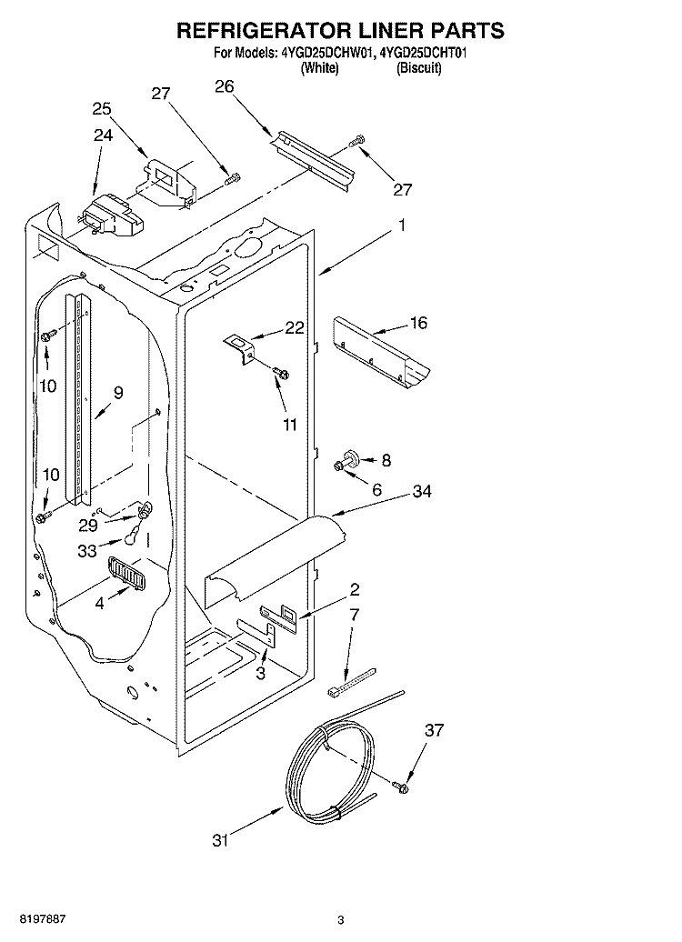 REFRIGERATOR LINER Diagram and Parts List for 4YGD25DCHW01  Whirlpool Refrigerator