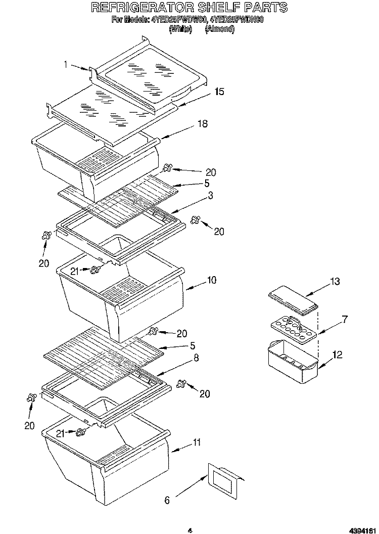 REFRIGERATOR SHELF Diagram and Parts List for 4YED25PWDN00  Whirlpool Refrigerator