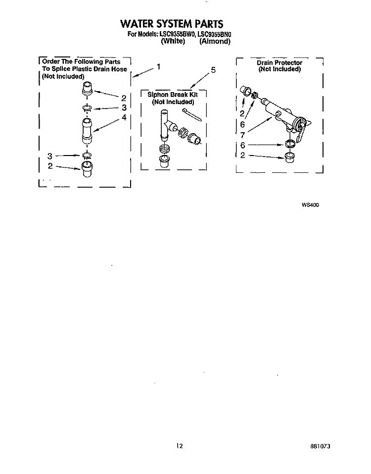 WATER SYSTEM Diagram and Parts List for LSC9355BW0  Whirlpool Washer