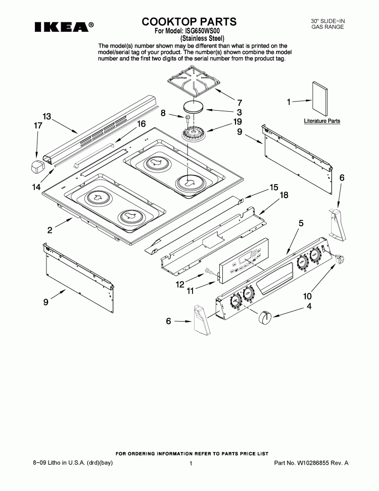 COOKTOP PARTS Diagram and Parts List for ISG650WS00  Whirlpool Range