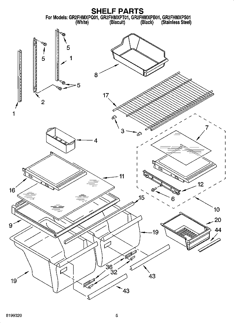 SHELF PARTS Diagram and Parts List for GR2FHMXPT01  Whirlpool Refrigerator
