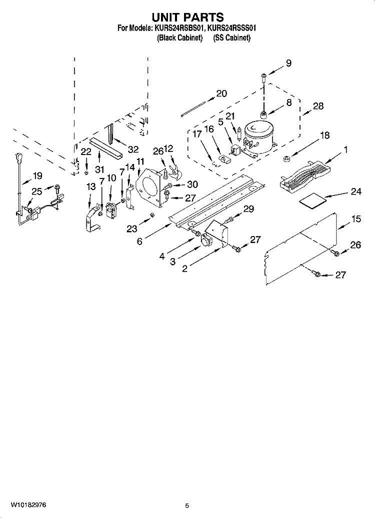 UNIT PARTS Diagram and Parts List for KURS24RSBS01  KitchenAid Refrigerator
