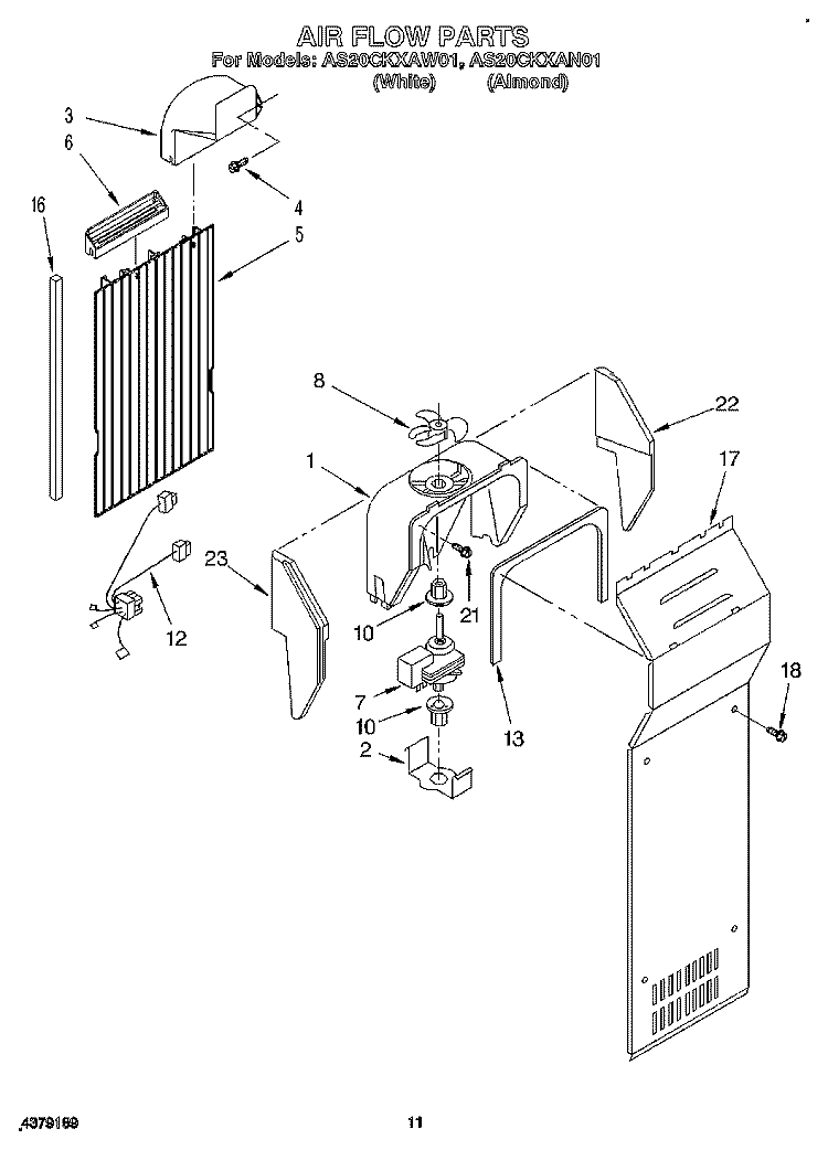 AIR FLOW Diagram and Parts List for AS20CKXAN01  Whirlpool Refrigerator