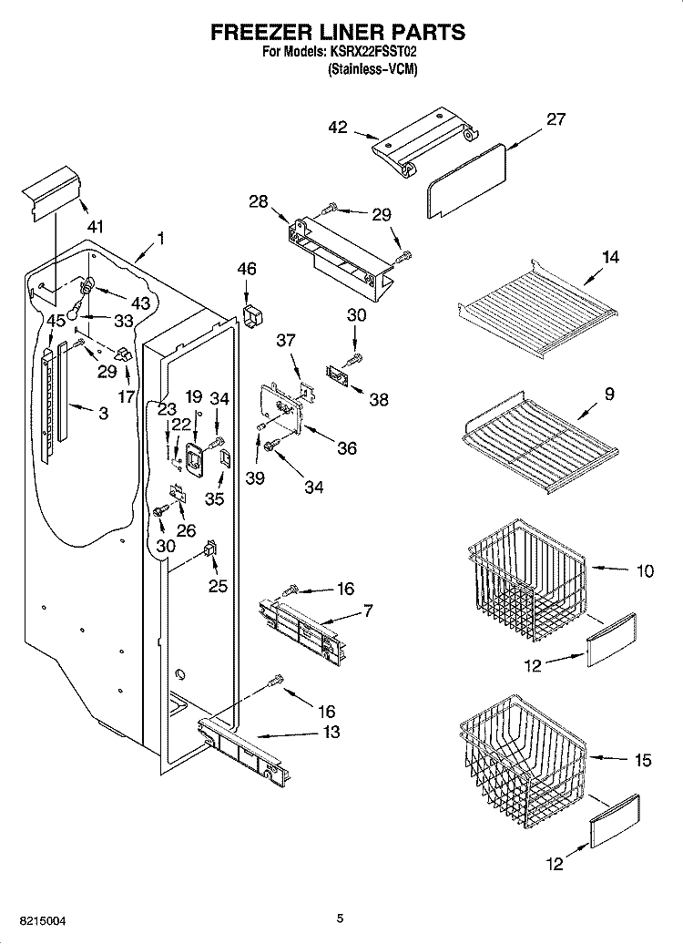 FREEZER LINER PARTS Diagram and Parts List for KSRX22FSST02  KitchenAid Refrigerator