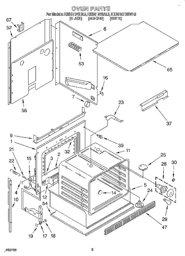 OVEN, LITERATURE Diagram and Parts List for KEBS107BAL3  KitchenAid Wall Oven